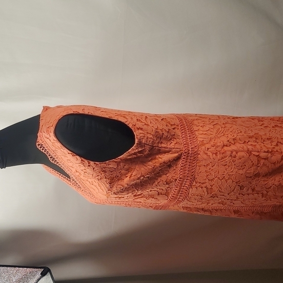 LACE SHEATH Orange Dress V neckline Size 14 - Picture 6 of 14